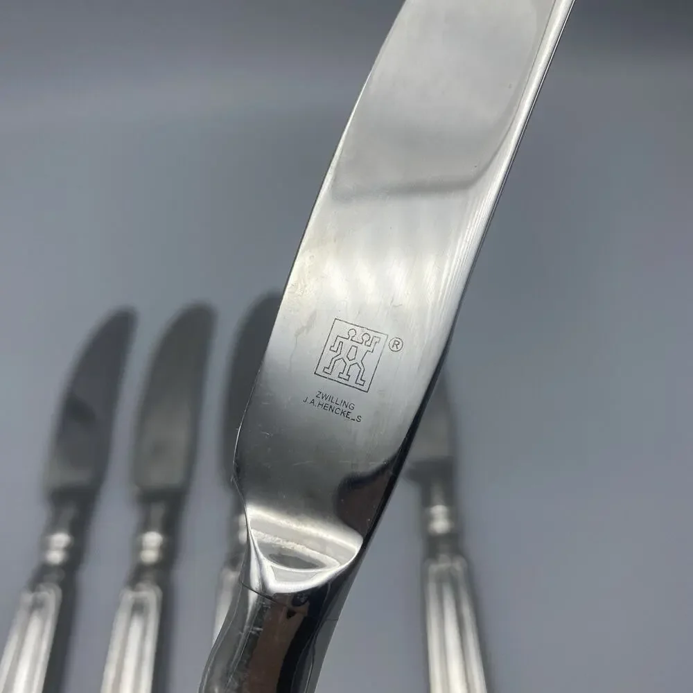 J A Henckels Vintage 1876 Dinner Knives 5pcs Stainless Flatware‎ Outline Tipped
